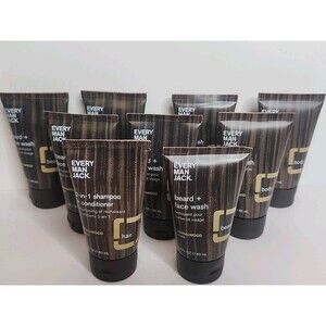 9 Piece Every Man Jack Travel Size Lot 6 Beard + Face Wash 2 Body Wash 1 Shampoo